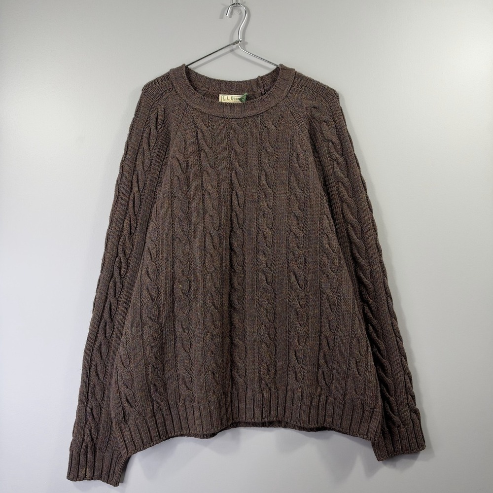 Vintage L.L.Bean Sweater Mens XL Brown Wool Cable Knit Heavy Pullover Made USA